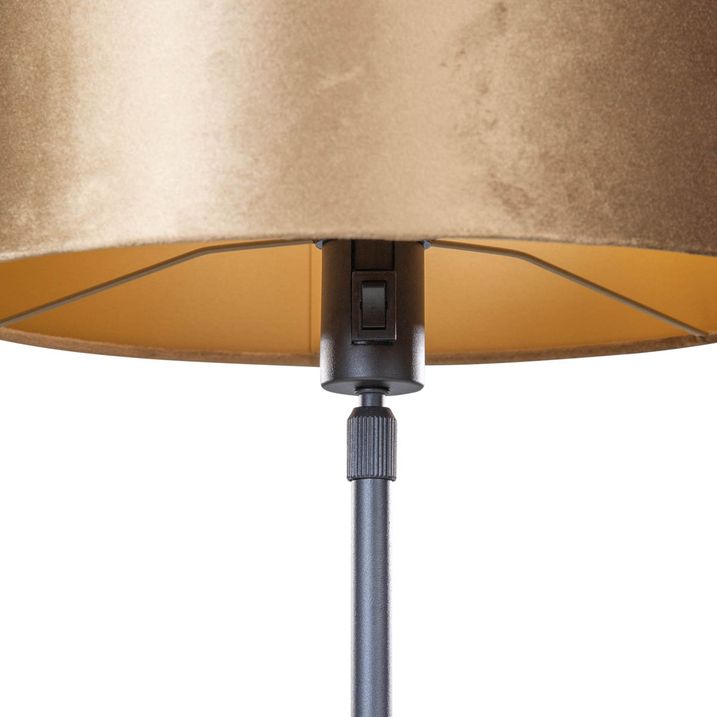 Qazqa Tafellamp Zwart Met Velours Kap Brons 35cm - Parte