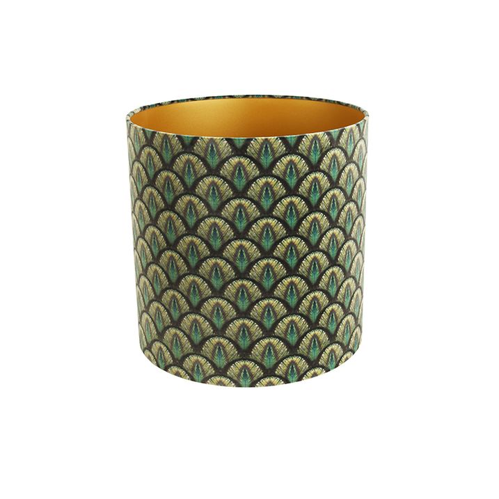 Qazqa Velours Lampenkap Pauw Dessin 40/40/40 Gouden Binnenkant