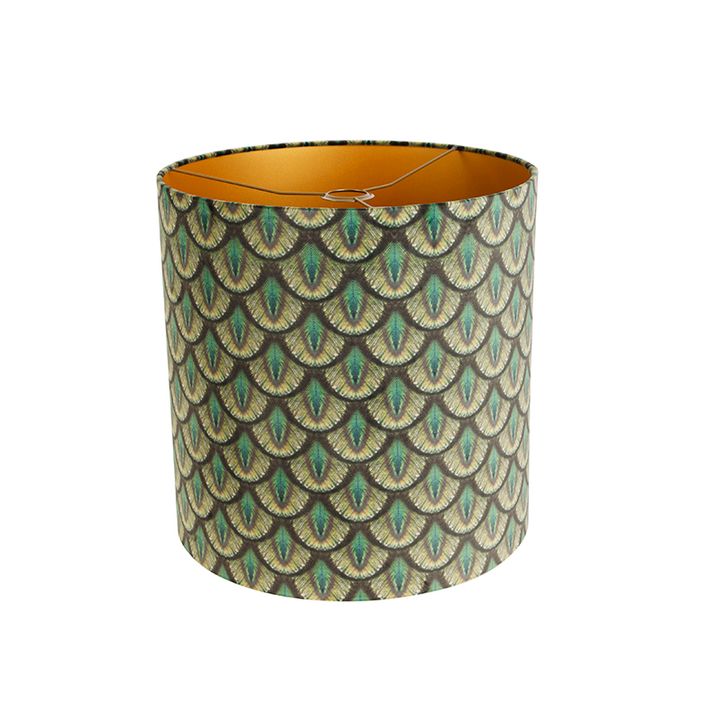 Qazqa Velours Lampenkap Pauw Dessin 40/40/40 Gouden Binnenkant