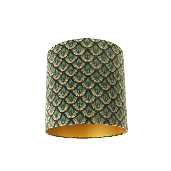 qazqa Velours lampenkap pauw dessin 40/40/40 gouden binnenkant