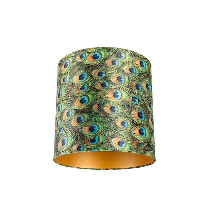 qazqa Velours lampenkap pauw dessin 40/40/40 met gouden binnenkant