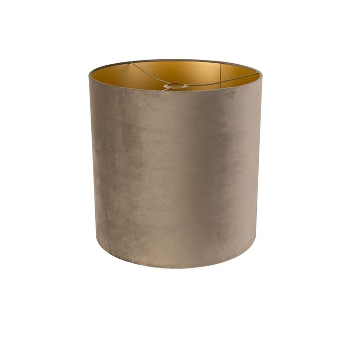 Qazqa Velours Lampenkap Taupe 40/40/40 Met Gouden Binnenkant