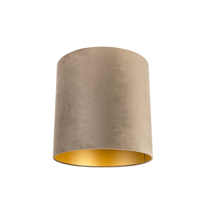 qazqa Velours lampenkap taupe 40/40/40 met gouden binnenkant