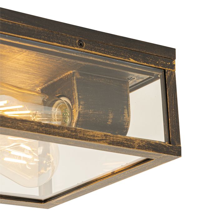 Qazqa Vintage Plafondlamp Antiek Goud IP44 2-lichts - Charlois