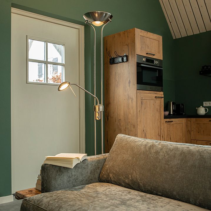 qazqa Vloerlamp staal met leeslamp incl. LED en dimmer - Diva 2