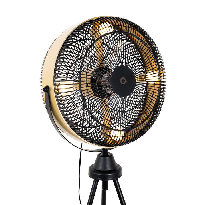 Qazqa Vloerventilator Zwart Met Goud 4-lichts Dimbaar - Kim