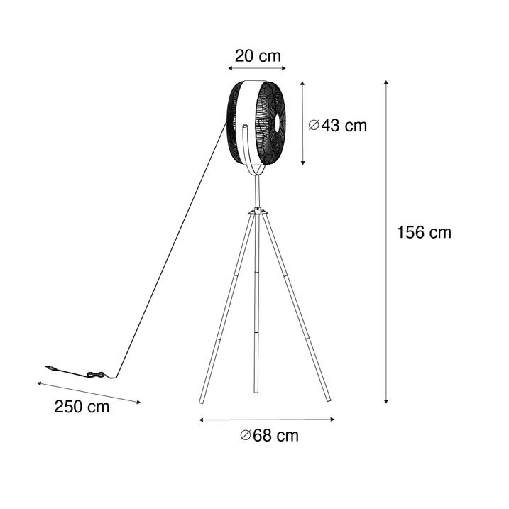 Qazqa Vloerventilator Zwart Met Goud 4-lichts Dimbaar - Kim