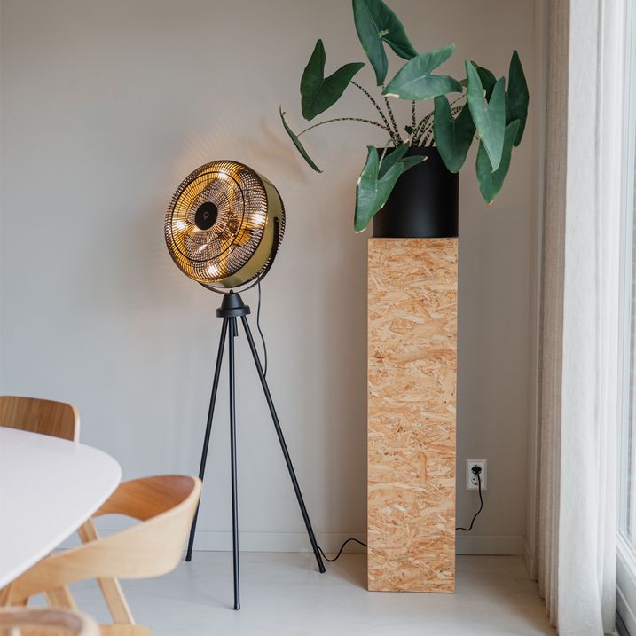 qazqa Vloerventilator zwart met goud 4-lichts dimbaar - Kim
