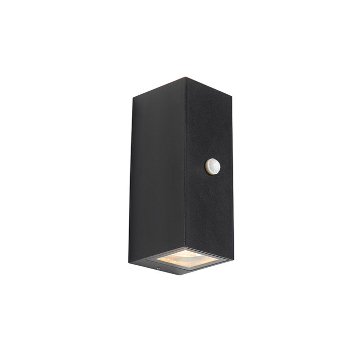 Qazqa Wandlamp Zwart 2-lichts IP44 Met Bewegingssensor - Baleno