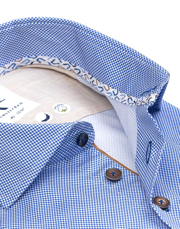 R2 Amsterdam Birds' Eye Print 2 PLY Biologisch Katoenen Overhemd