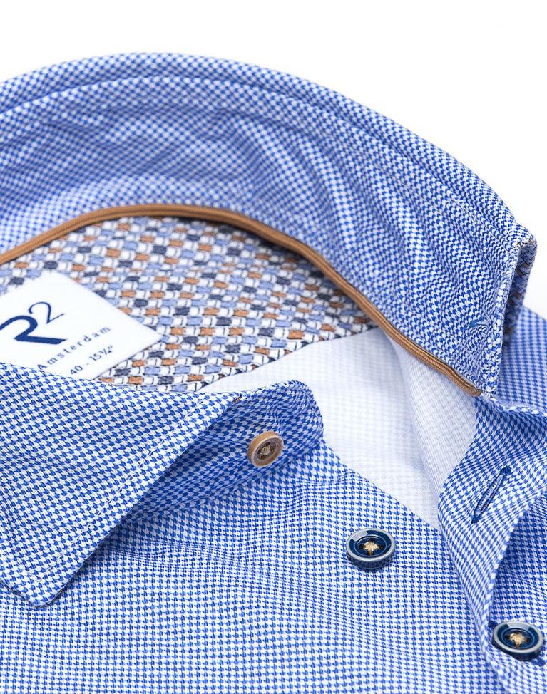 R2 Amsterdam Blauw Pied-de-poule 2 PLY Bio Katoen Overhemd