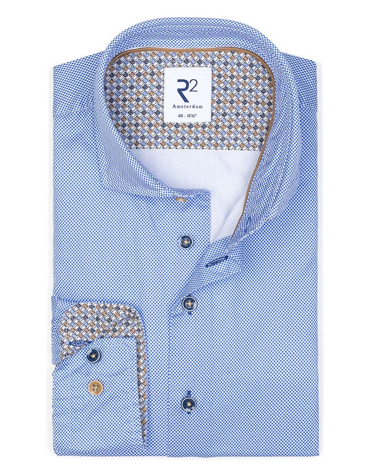 R2 Amsterdam Blauw Pied-de-poule 2 PLY Bio Katoen Overhemd