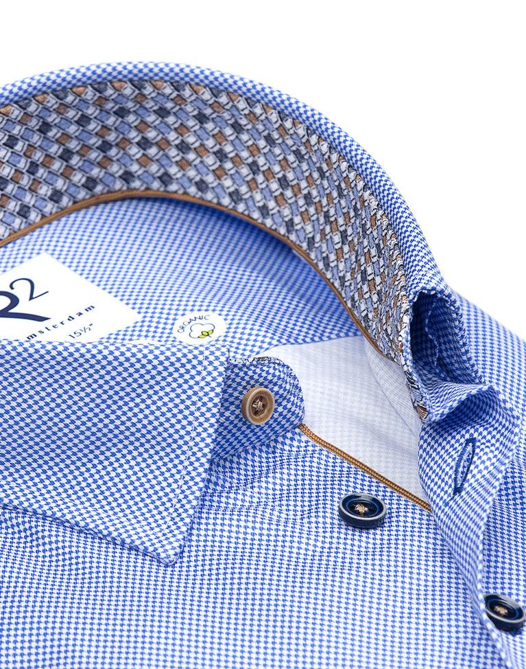 R2 Amsterdam Blauw Pied-de-poule 2 PLY Bio Katoen Overhemd