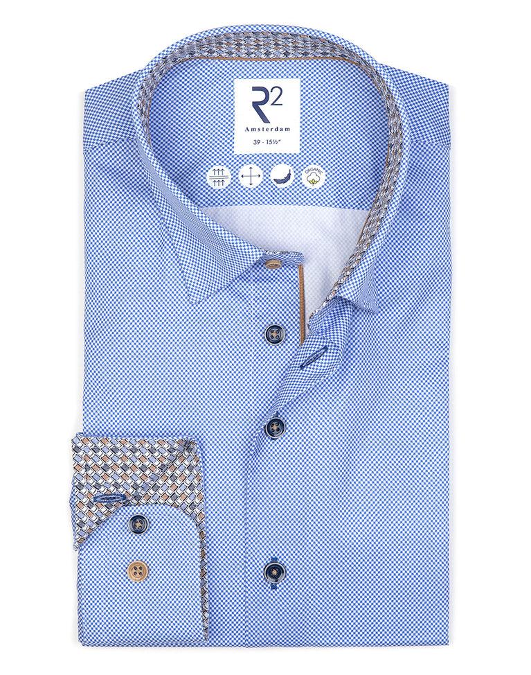 r2 amsterdam Blauw pied-de-poule 2 PLY bio katoen overhemd