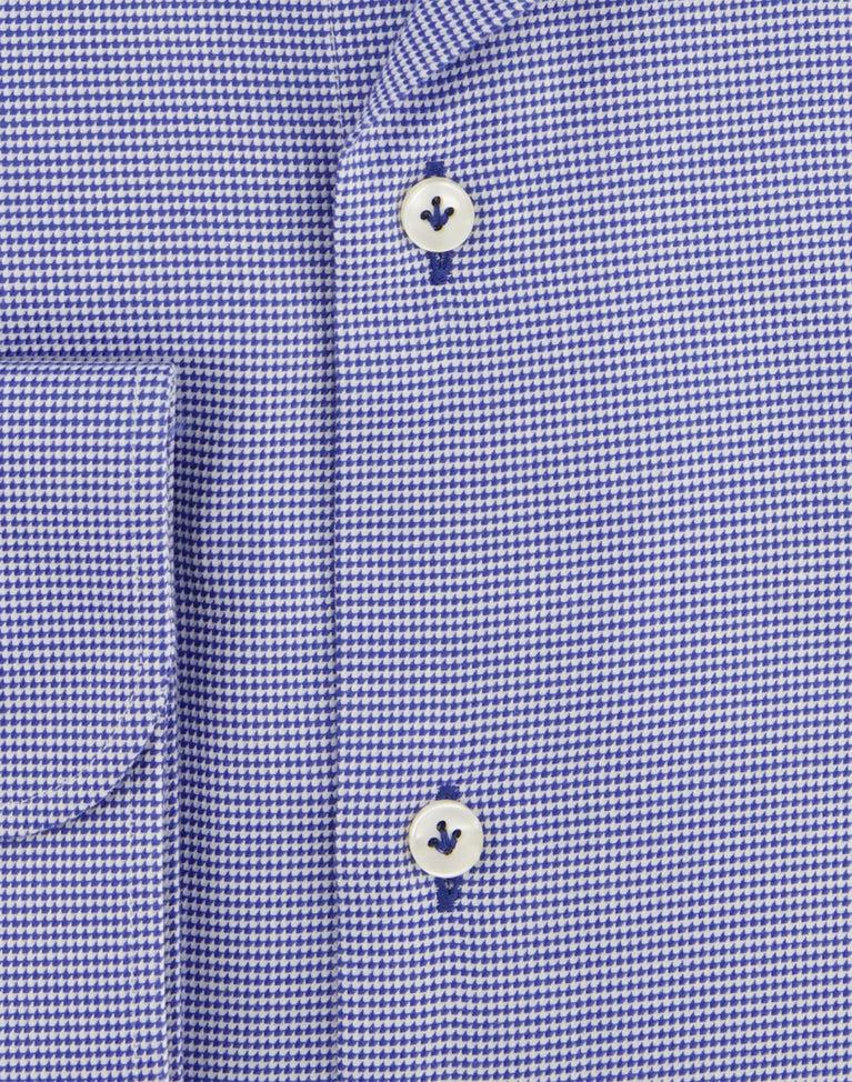 R2 Amsterdam Blauw Strijkvrij Overhemd Van Pied De Poule Katoen