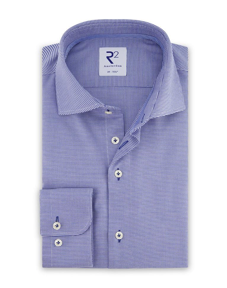 r2 amsterdam Blauw strijkvrij overhemd van pied de poule katoen
