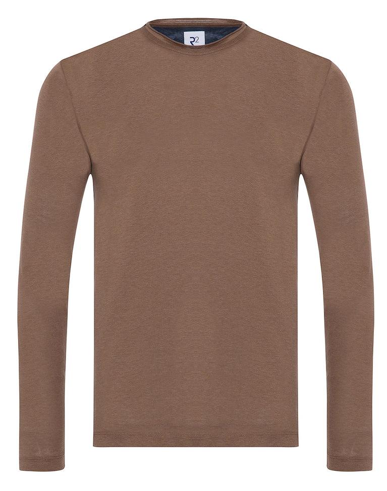 r2 amsterdam Bruin katoenen overhemd met lange mouwen