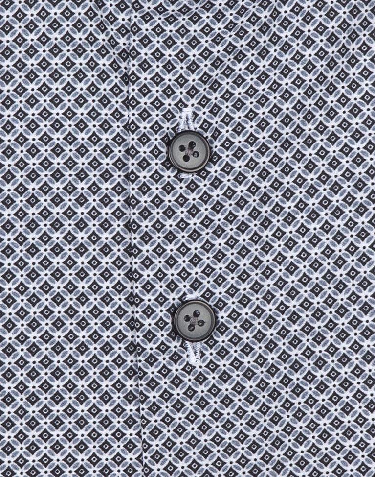 R2 Amsterdam Extra Lange Mouwen. Antraciet Fantasieprint Katoenen Overhemd