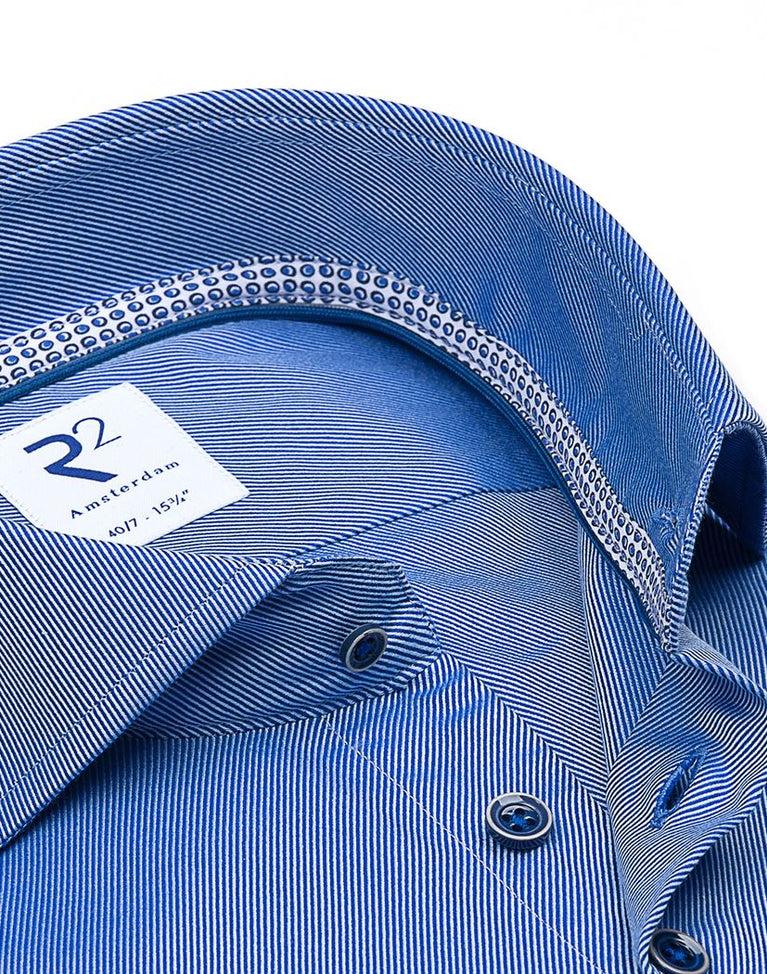 R2 Amsterdam Extra Lange Mouwen. Blauw Heavy Twill 2 PLY Katoenen Overhemd