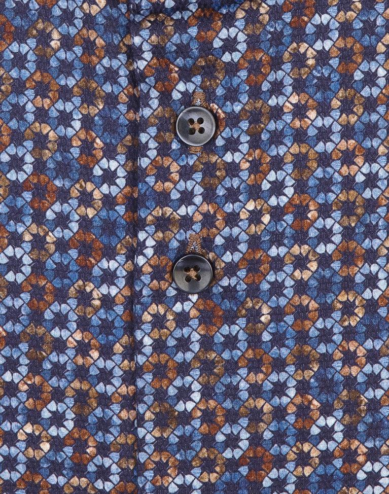 R2 Amsterdam Extra Lange Mouwen. Blauw Lampenprint Katoenen Overhemd