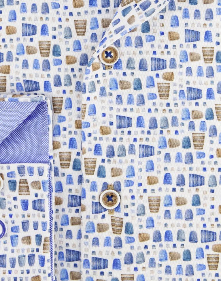 R2 Amsterdam Extra Lange Mouwen. Cups Print Dobby Katoen Overhemd