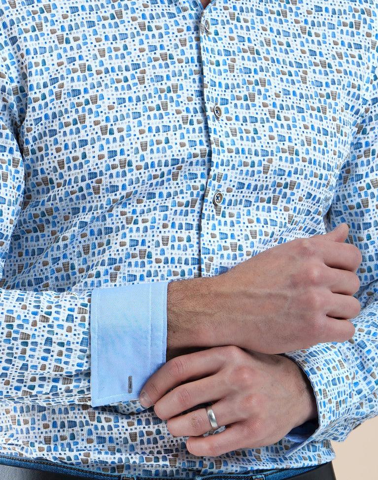 R2 Amsterdam Extra Lange Mouwen. Cups Print Dobby Katoen Overhemd