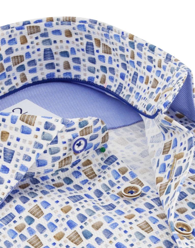 R2 Amsterdam Extra Lange Mouwen. Cups Print Dobby Katoen Overhemd