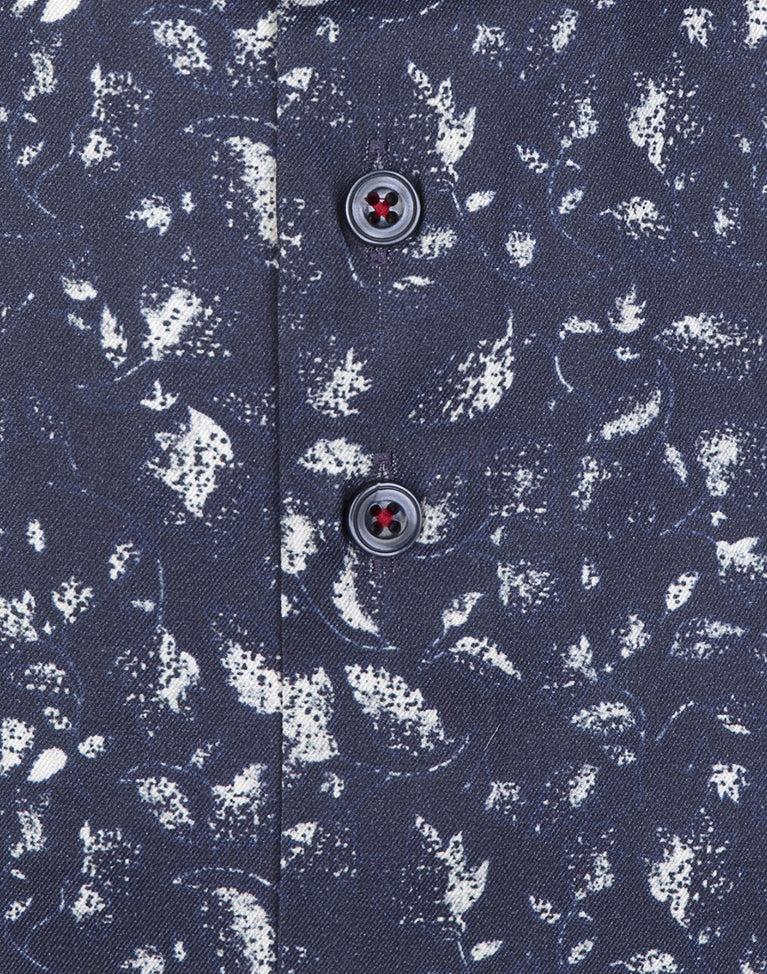 R2 Amsterdam Extra Lange Mouwen. Donkerblauw Geprint 2 PLY Katoenen Overhemd