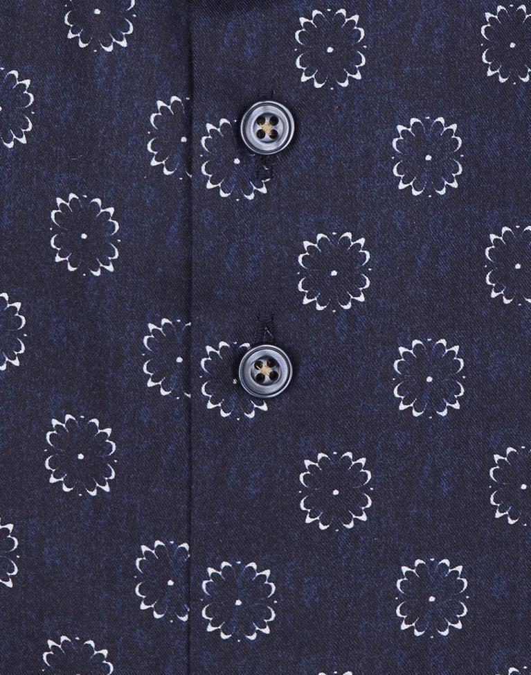 R2 Amsterdam Extra Lange Mouwen. Donkerblauw Katoenen Overhemd Met Bloemenprint