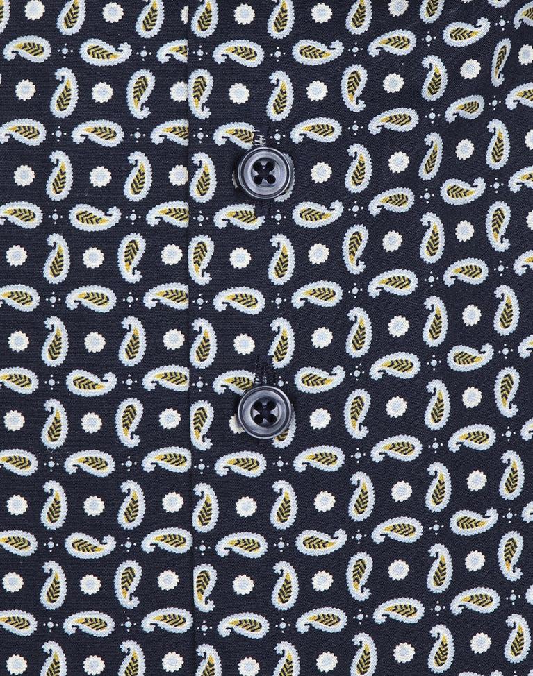 R2 Amsterdam Extra Lange Mouwen. Donkerblauw Paisleyprint Katoenen Overhemd