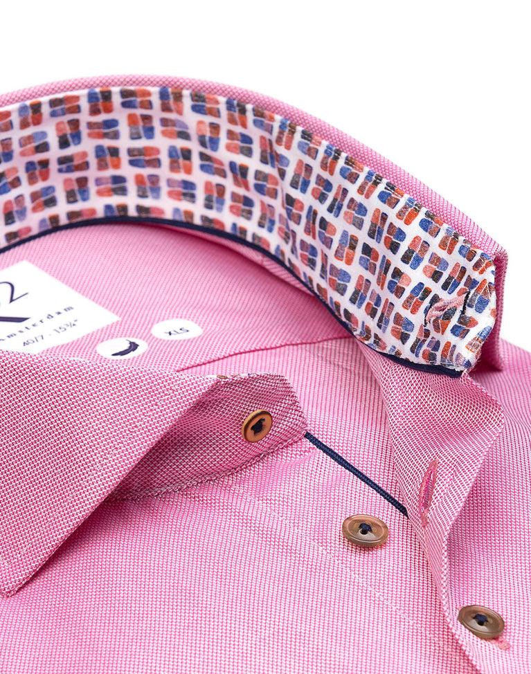 R2 Amsterdam Extra Lange Mouwen. Fushia Oxford Katoenen Overhemd