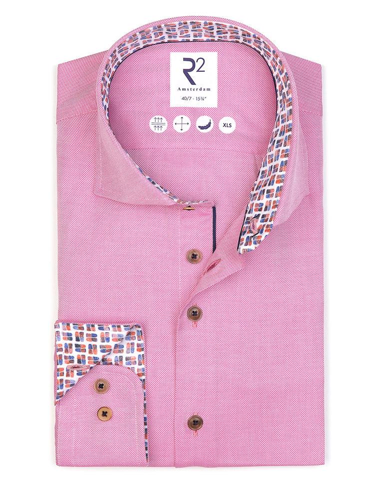 r2 amsterdam Extra lange mouwen. Fushia oxford katoenen overhemd