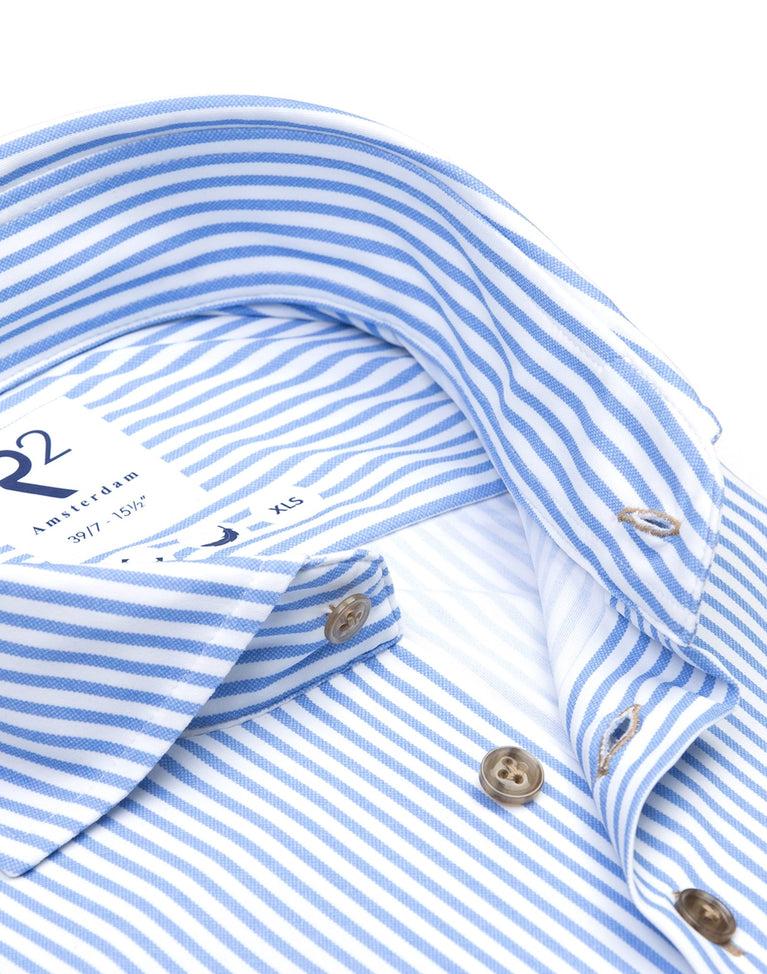 R2 Amsterdam Extra Lange Mouwen. Gestreept 4-way Stretch Overhemd