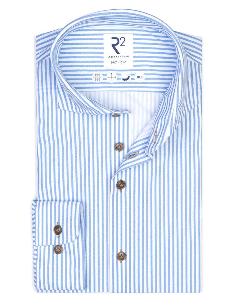 r2 amsterdam Extra lange mouwen. Gestreept 4-way stretch overhemd