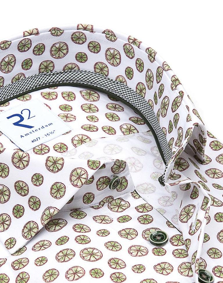 R2 Amsterdam Extra Lange Mouwen. Katoenen Overhemd Met Citroenprint