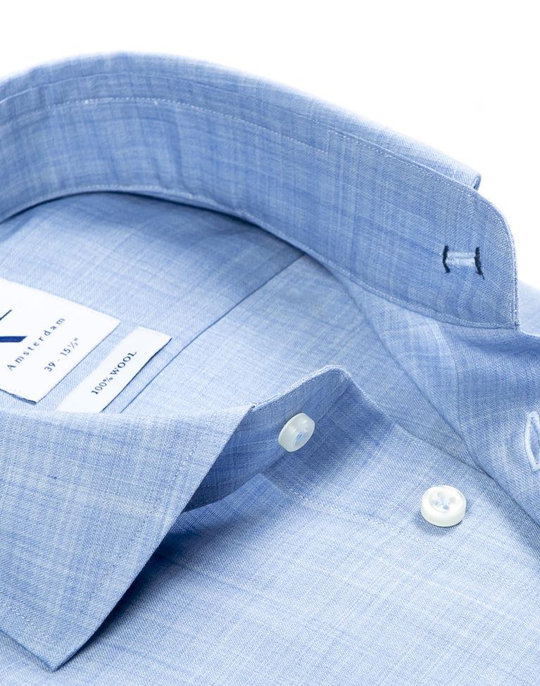 R2 Amsterdam Extra Lange Mouwen. Lichtblauw 100% Wol Overhemd
