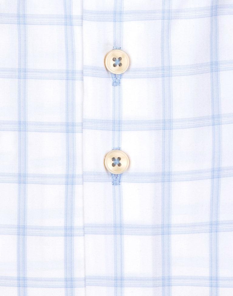 R2 Amsterdam Extra Lange Mouwen. Lichtblauw Geruit Met Geborduurde Palmbomen Katoenen Overhemd