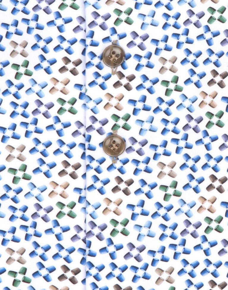 R2 Amsterdam Extra Lange Mouwen. Multicolour Cup Print 4-way Stretch Overhemd