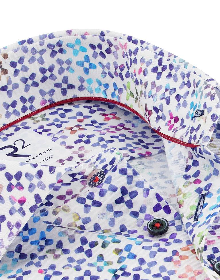 R2 Amsterdam Extra Lange Mouwen. Multicolour Cup Print Katoenen Overhemd