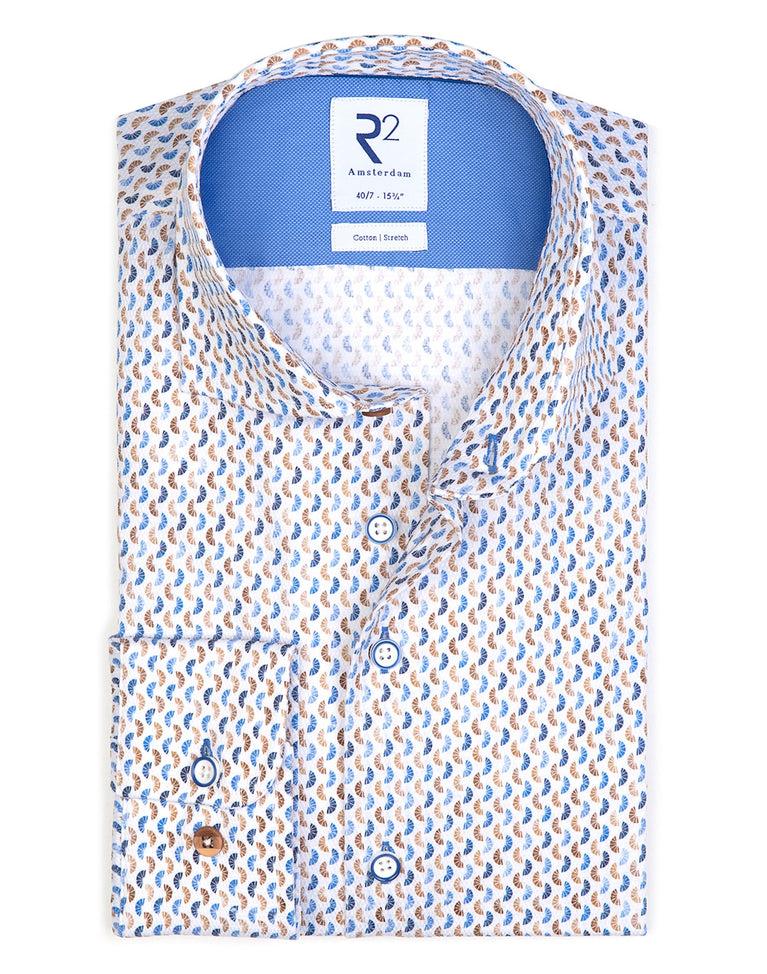 r2 amsterdam Extra lange mouwen. Multicolour dobby katoenen overhemd met grafische print