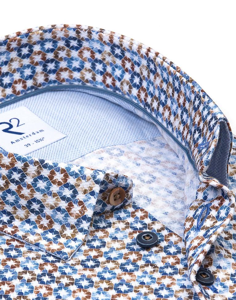 R2 Amsterdam Extra Lange Mouwen. Multicolour Lampenprint Katoenen Overhemd