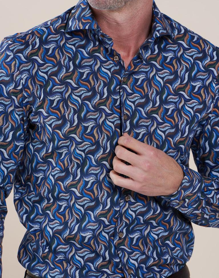 R2 Amsterdam Extra Lange Mouwen. Multicolour Print Overhemd