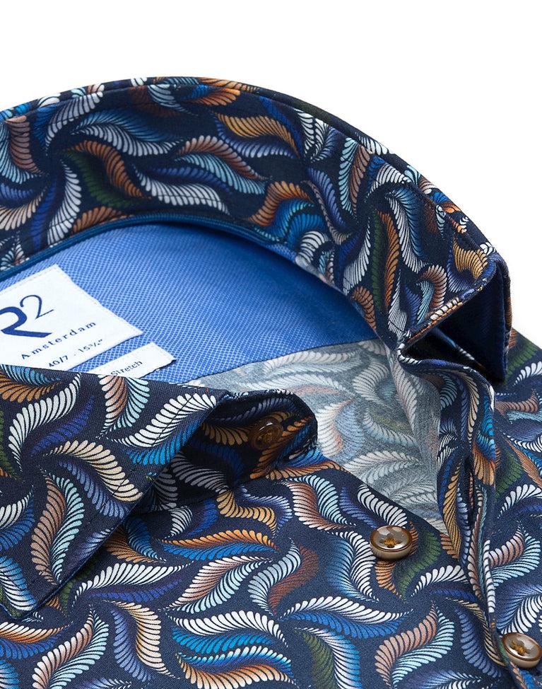 R2 Amsterdam Extra Lange Mouwen. Multicolour Print Overhemd