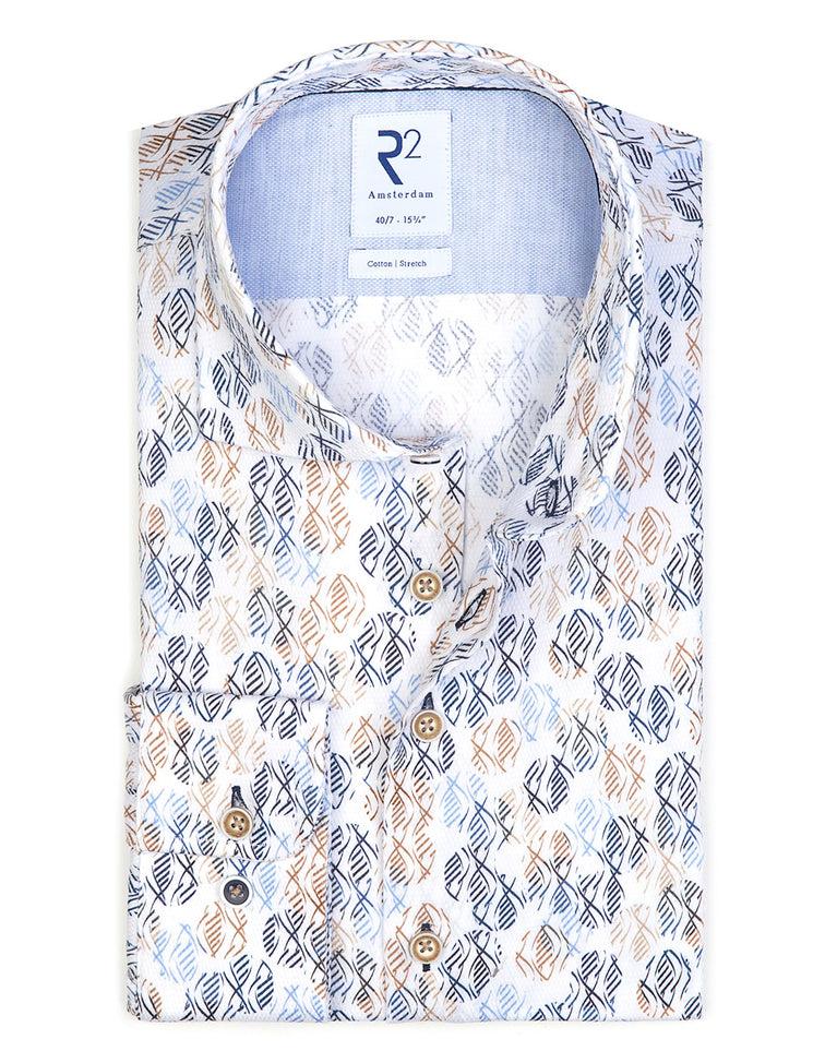 r2 amsterdam Extra lange mouwen. Multicolourd twisterprint dobby katoen overhemd