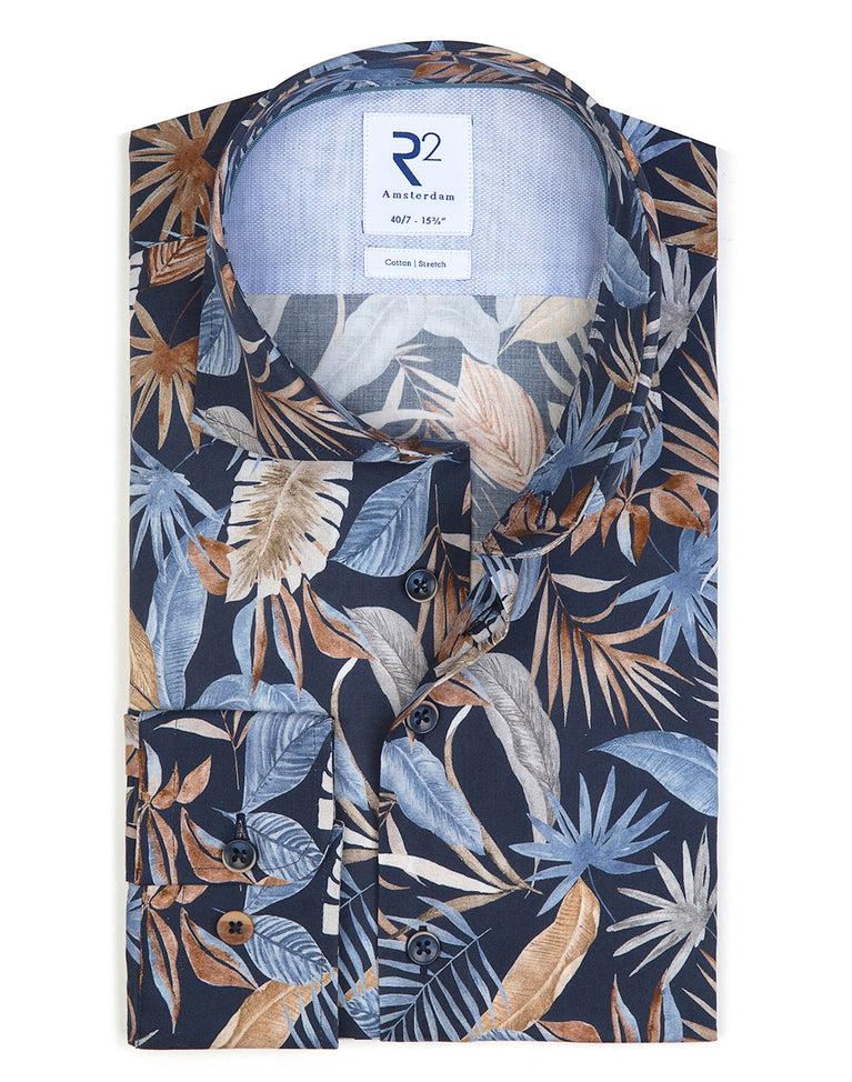 r2 amsterdam Extra lange mouwen. Overhemd met Multicolour bladmotieven