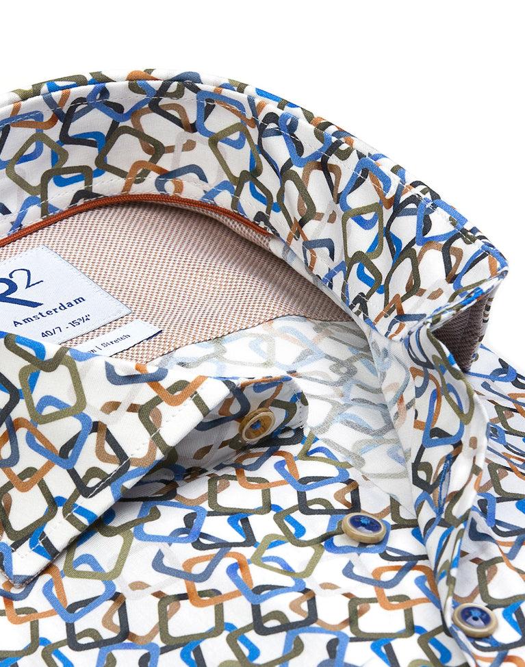 R2 Amsterdam Extra Lange Mouwen. Overhemd Met Multicolour Grafische Print