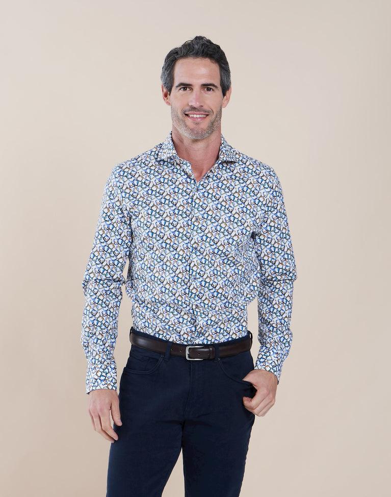 R2 Amsterdam Extra Lange Mouwen. Overhemd Met Multicolour Grafische Print