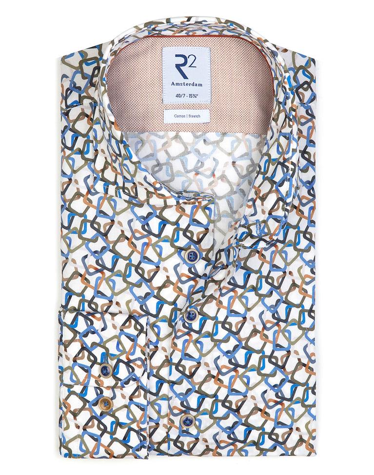 r2 amsterdam Extra lange mouwen. Overhemd met Multicolour grafische print
