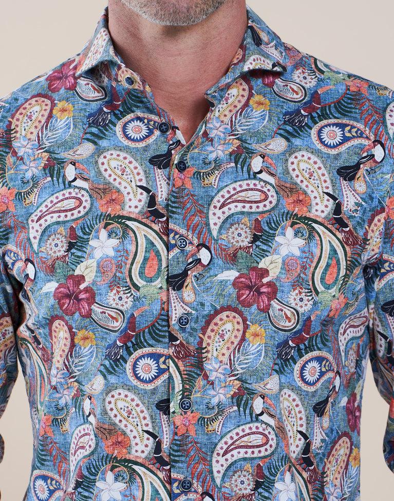 R2 Amsterdam Extra Lange Mouwen. Overhemd Met Multicolour Paisleyprint