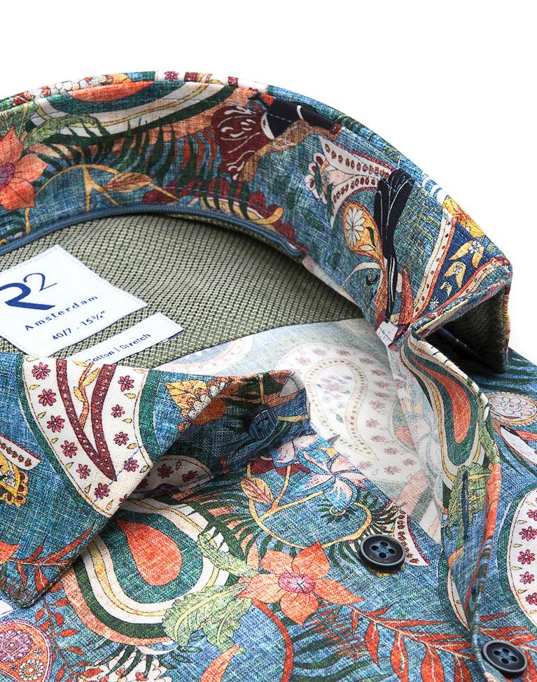 R2 Amsterdam Extra Lange Mouwen. Overhemd Met Multicolour Paisleyprint